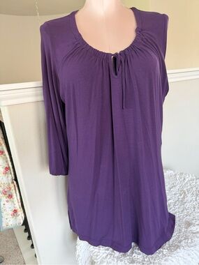 Chico's Deep Purple Tie-Detail Long Sleeve Scoop Top